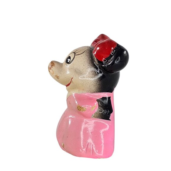 Vintage Disney Minnie Mouse Pencil Sharpener Composite Pink Dress Red Bow - Picture 3 of 8